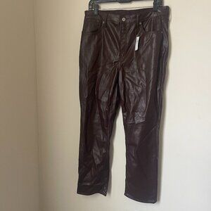 Gap Vintage Slim High Rise Faux Leather Pants - Brown, Size 32/14R NWT